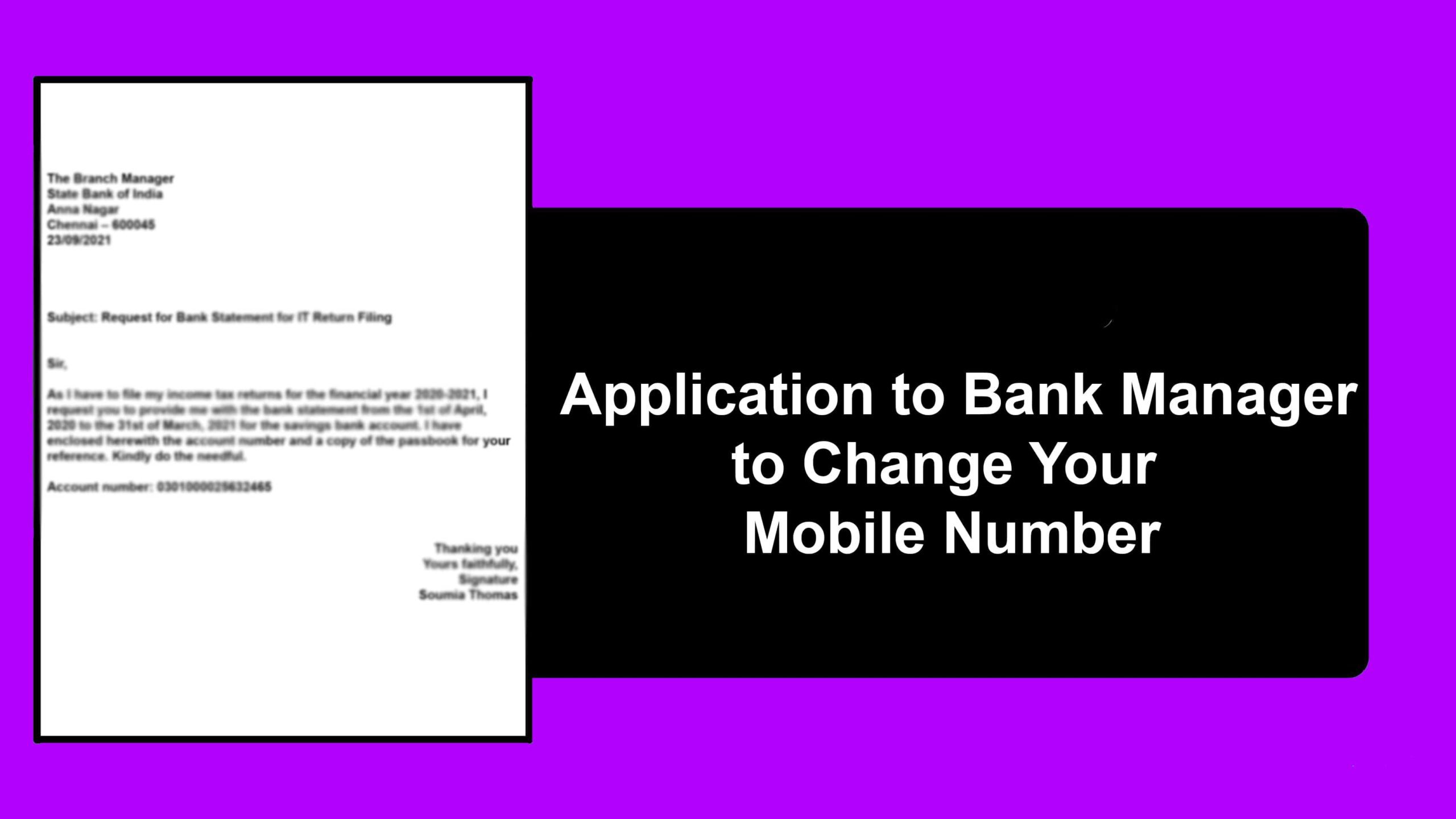 Application to the Bank Manager to Change Your Mobile Number