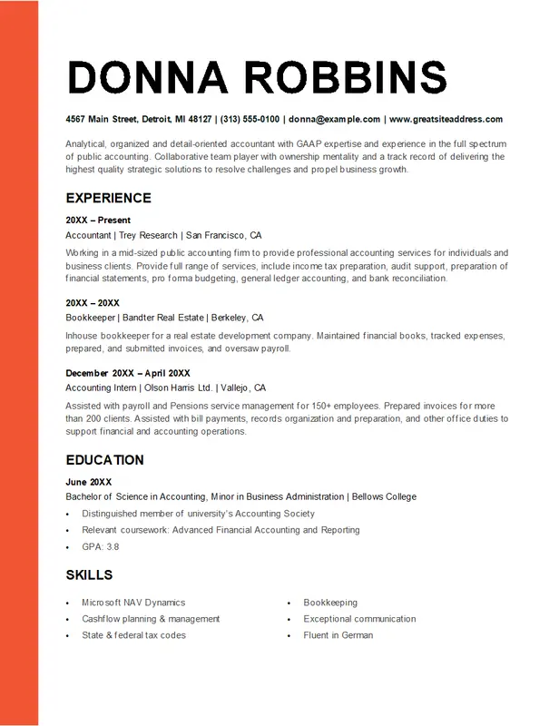 ATS Resume Template Word Format: 9 Best ATS-Friendly Templates for Job Seekers ATS Bold accounting resume