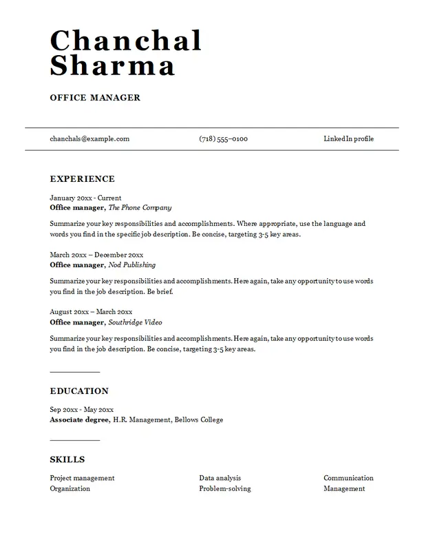 ATS Resume Template Word Format: 9 Best ATS-Friendly Templates for Job Seekers ATS office manager resume